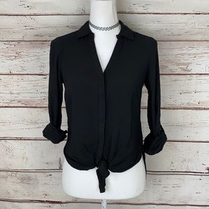 Candies Black Button Up Tie Front Top XS